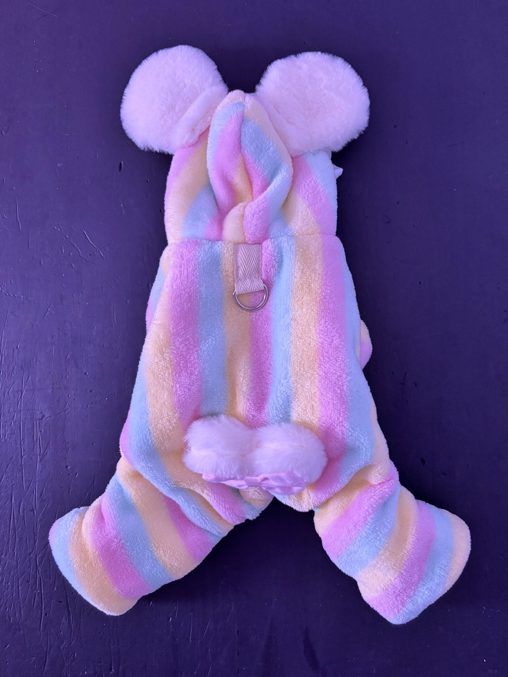 Plush Easter Bunny Pastel Rainbow Striped Pet Onesie with Ears
